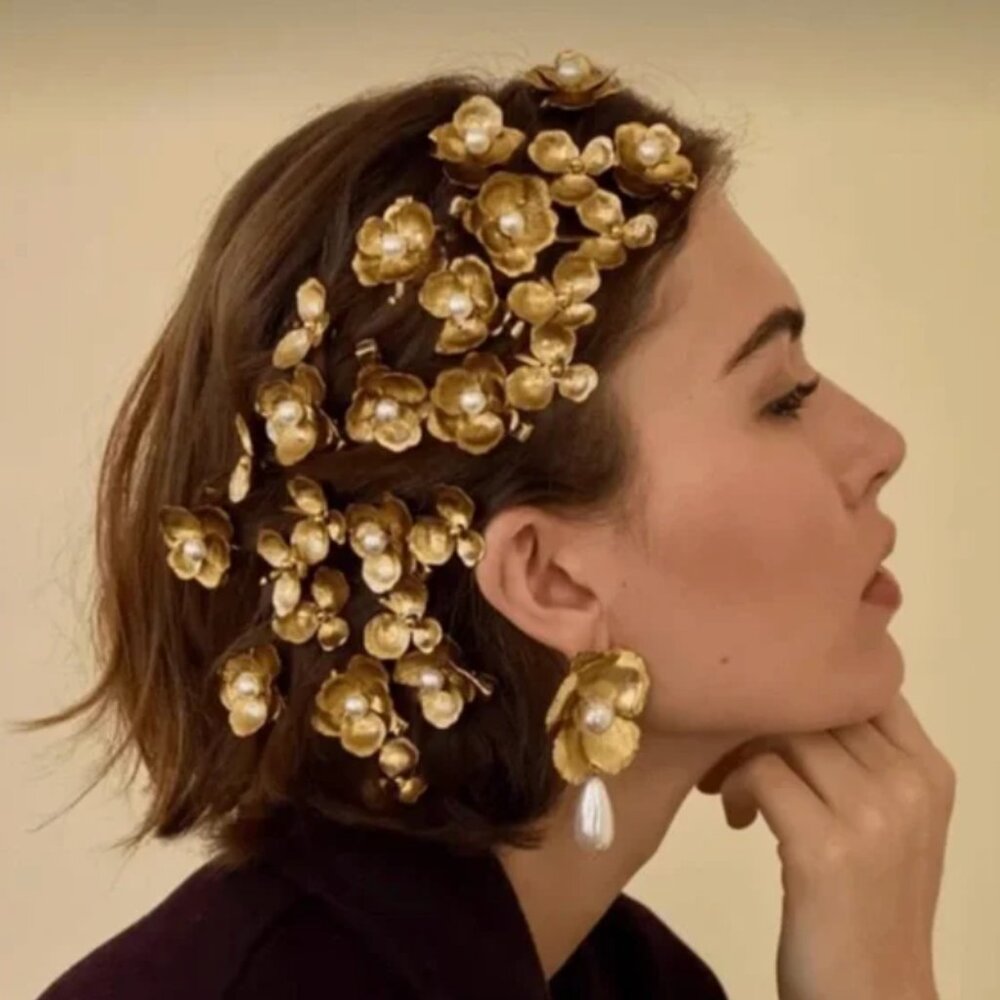 New! Anthropologie Gold Pearl Hair Clips (4 Piece)